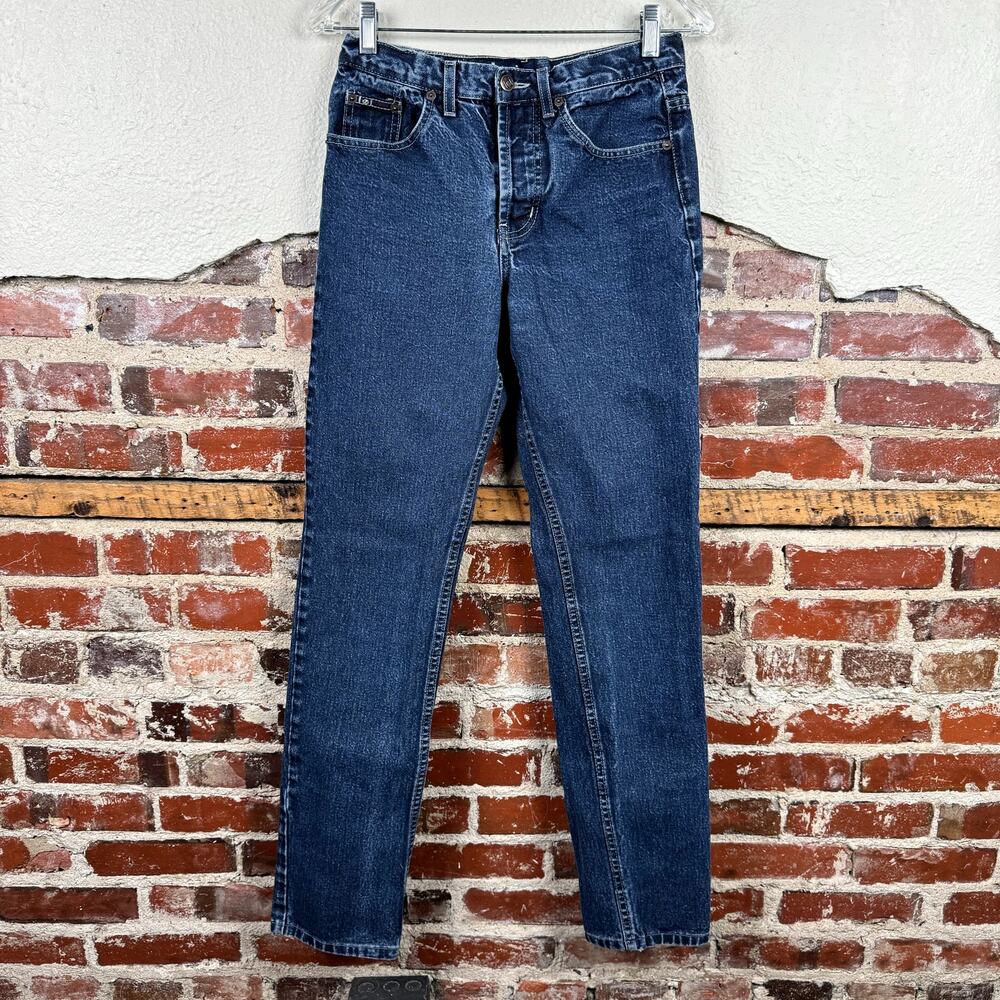 Vintage LEI Jeans Size 28 Dark Wash Cotton High Rise Button Fly Tapered Leg 90s